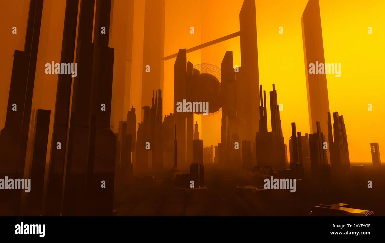 Abstraktes Bild der Stadt der zukünftigen Sci-Fi-Anlage Stockfoto