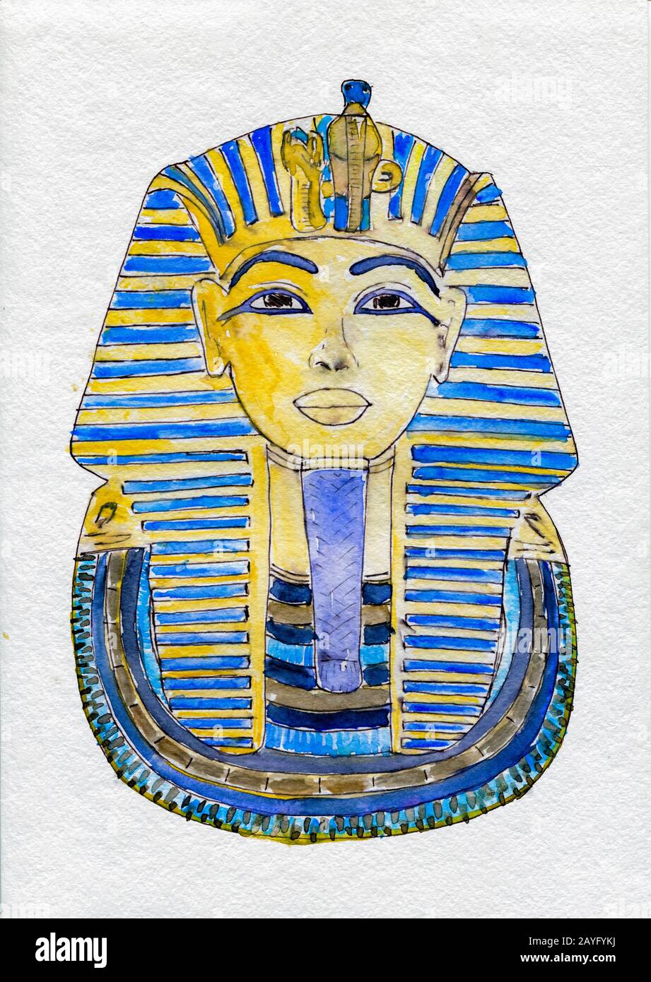 Goldene Maske der ägyptischen pharaonen-hand gezeichnet. Tutanchamun Pharao  des Alten Ägyptens Aquarell Illustration Stockfotografie - Alamy