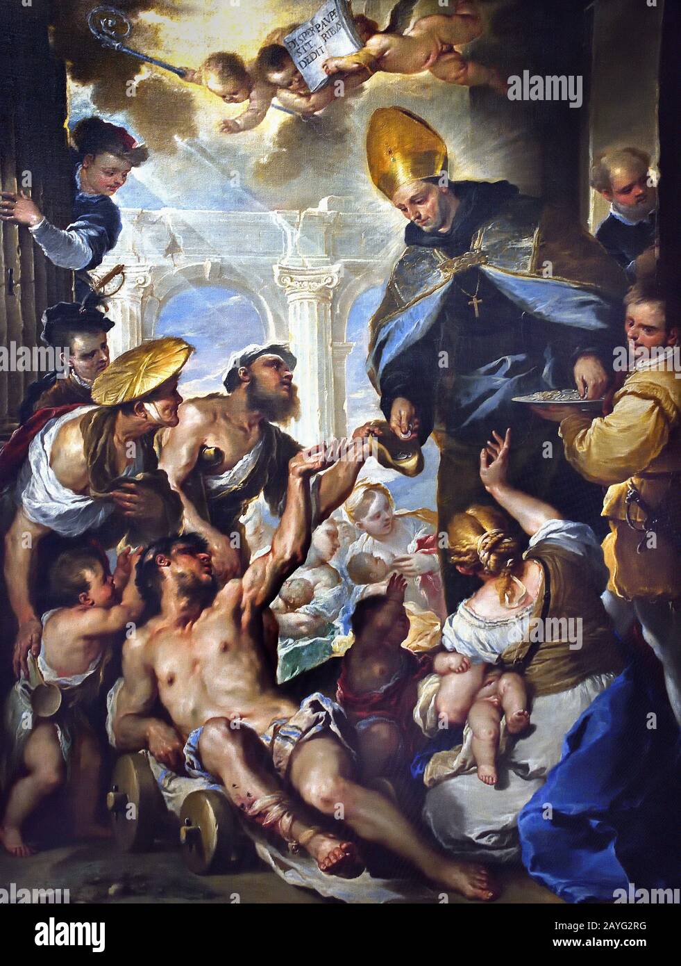 Saint Thomas de Villeneuve Distribuing Alms,1658, Luca Giordano 1634-1705 war ein italienischer Maler des Spätbarock, Italien, Stockfoto