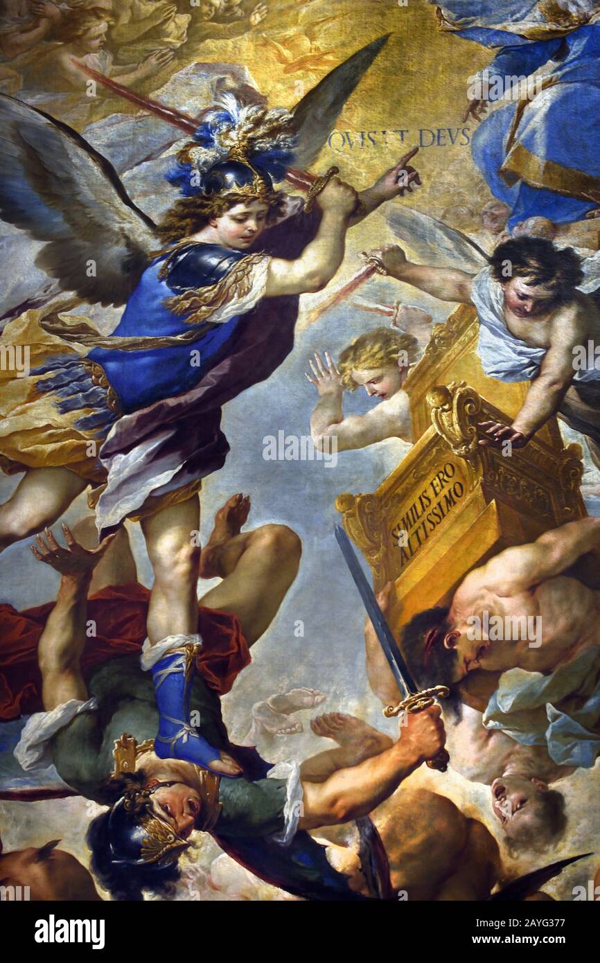 Der heilige Michael Erzengel, Der Die Rebel Angels Jagt, 1657 Luca Giordano 1634-1705 war ein italienischer Maler des Spätbarock, Italien, Stockfoto