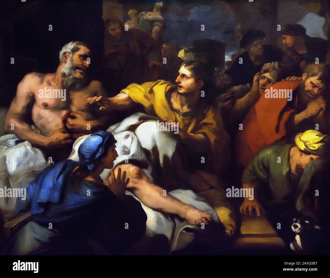 Der Tod Catos, ca. 1684 Luca Giordano 1634-1705, war ein italienischer Maler des Spätbarock, Italien ( Cato, Marcus Porcius Cato Uticensis (besser bekannt als Cato der Jüngere) (95-46 v. Chr.), ein Stoiker, dessen Taten, Rhetorik und Widerstand gegen die Tyrannei Julius Cäsars ihn zu einer Ikone des Republikanismus, Tugend, machten Und Freiheit. ) Stockfoto