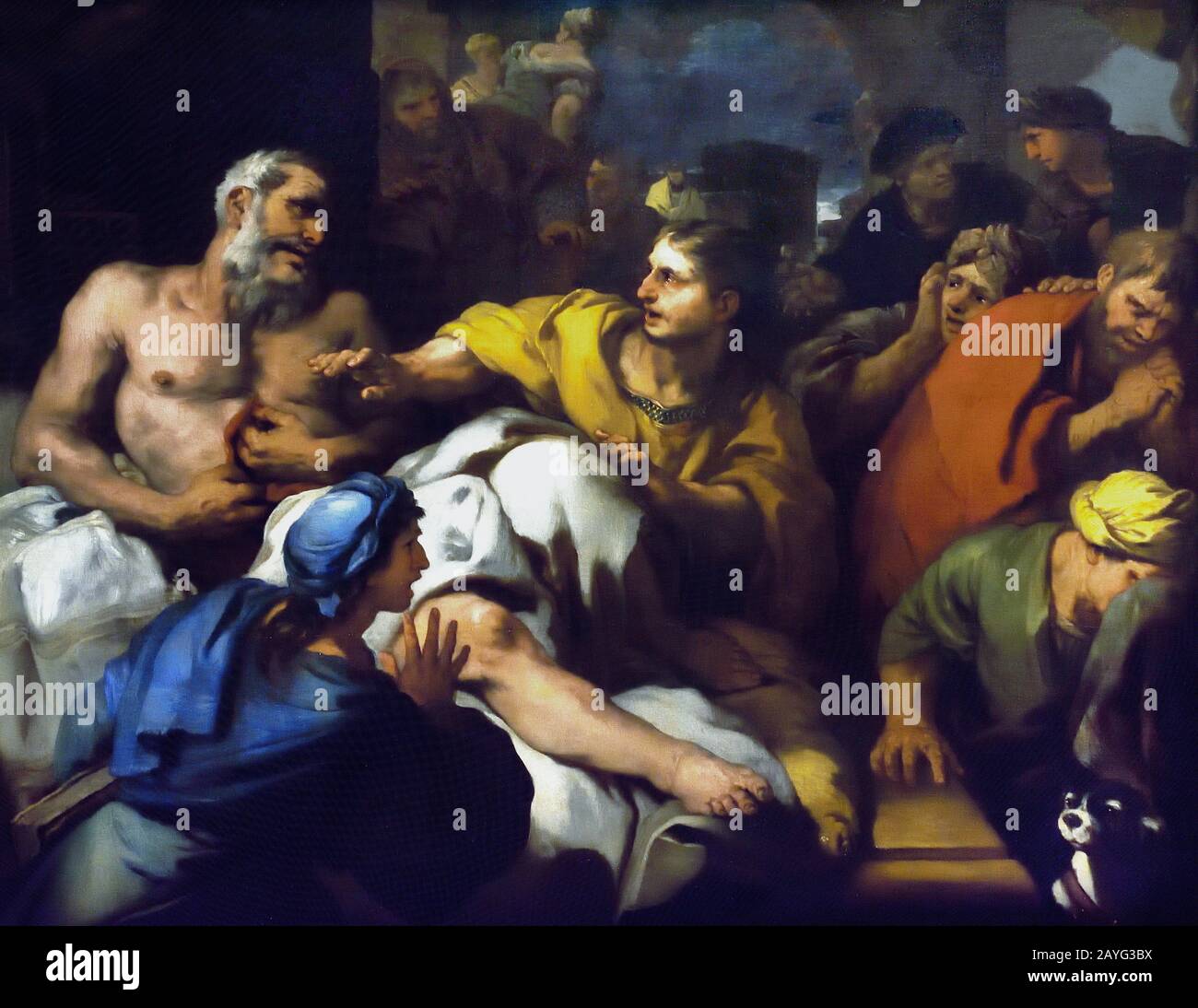 Der Tod Catos, ca. 1684 Luca Giordano 1634-1705, war ein italienischer Maler des Spätbarock, Italien ( Cato, Marcus Porcius Cato Uticensis (besser bekannt als Cato der Jüngere) (95-46 v. Chr.), ein Stoiker, dessen Taten, Rhetorik und Widerstand gegen die Tyrannei Julius Cäsars ihn zu einer Ikone des Republikanismus, Tugend, machten Und Freiheit. ) Stockfoto