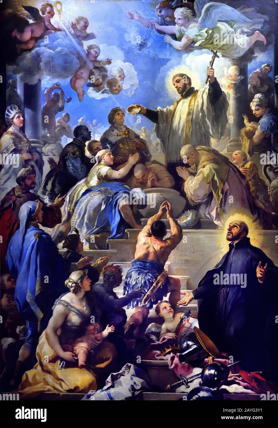 St. Francis Xavier taufte die Indianer um 1680 Luca Giordano 1634-1705 war ein italienischer Maler des Spätbarock, Italien, Stockfoto
