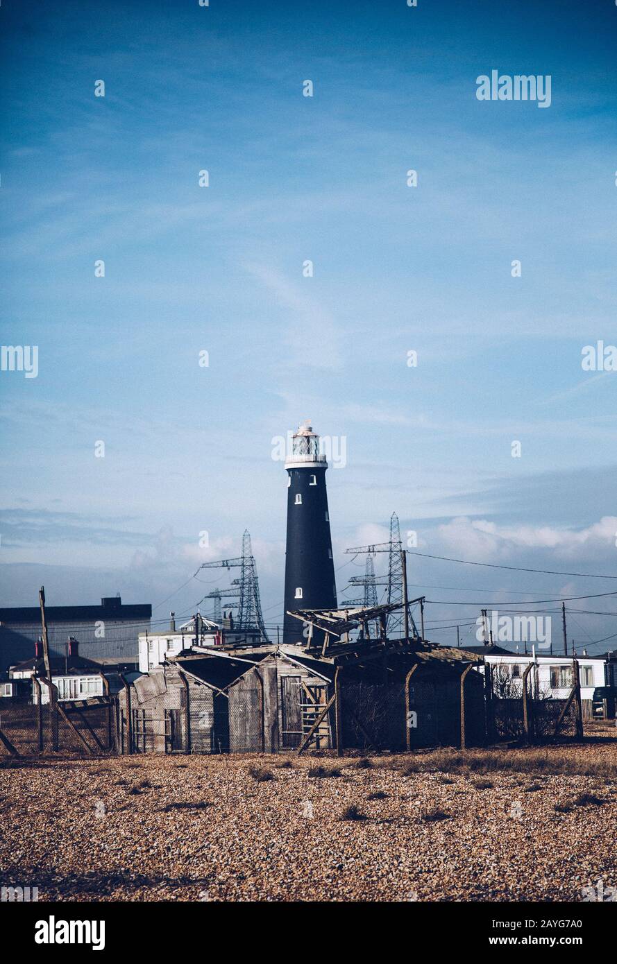Alter Leuchtturm Dungeness Stockfoto