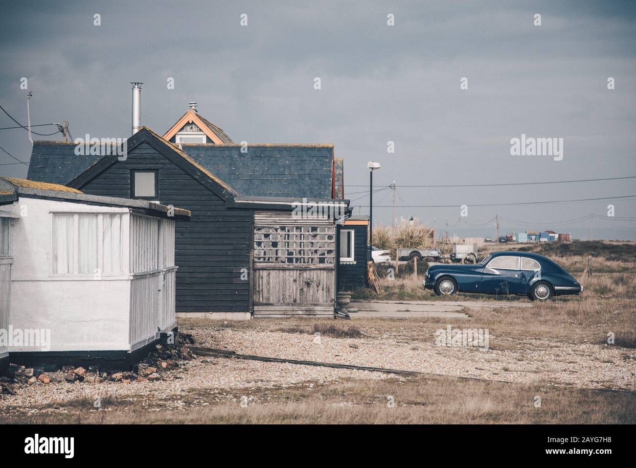 Häuser in Dungeness, Kent, UK Stockfoto