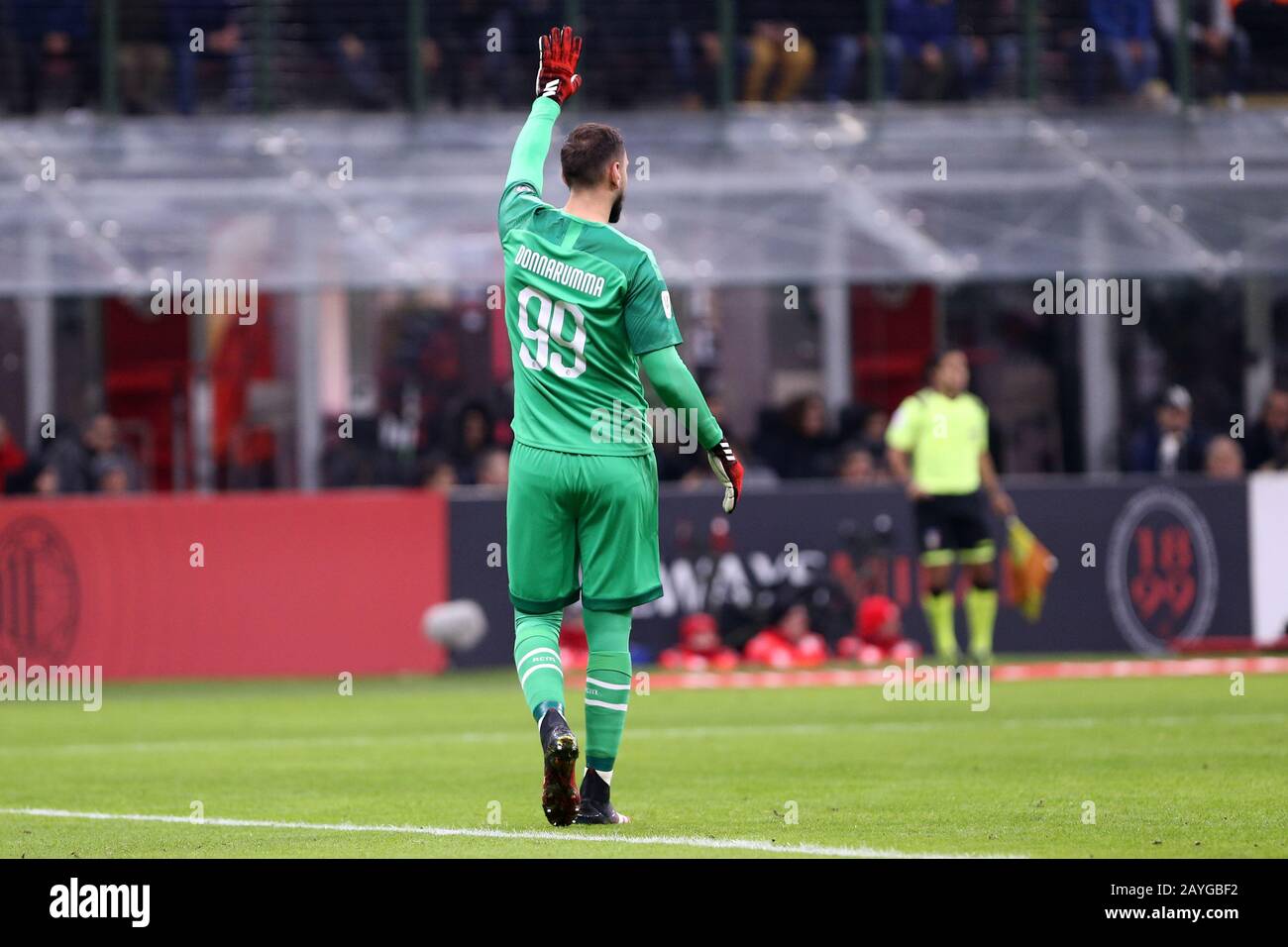Mailand, Italien. Februar 2020. COPPA Italia Halbfinale erste Etappe. AC Mailand und Juventus Fc. Gianluigi Donnarumma vom Ac Mailand. Stockfoto