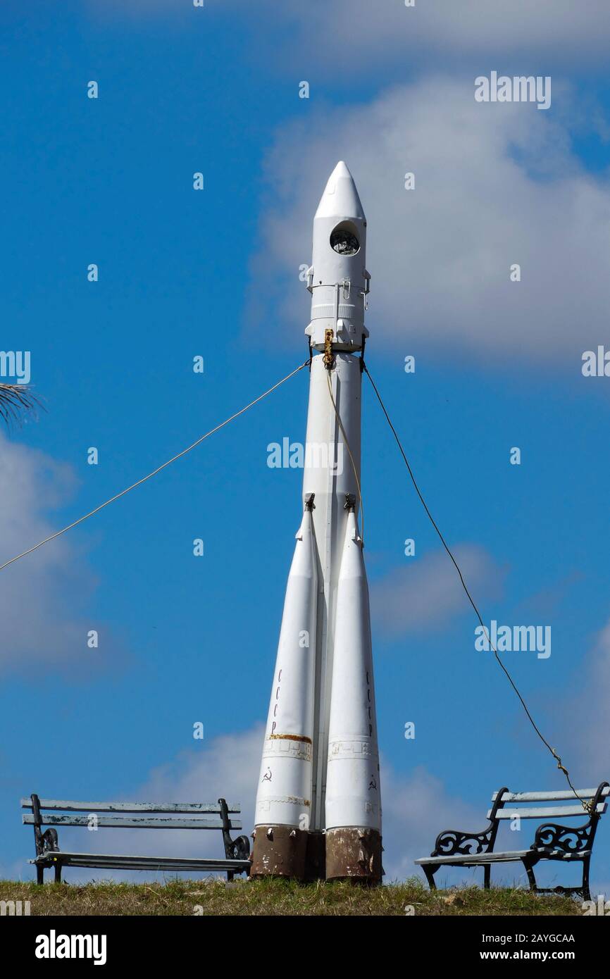 Rakete im Museo del Aire in Kuba. Das Museo del Aire war ein nationales Luftfahrtmuseum in der Südwestvorstadt Havannas Stockfoto