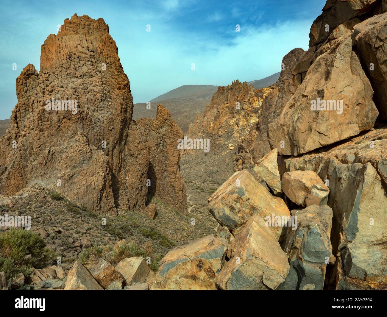 Der Kathedrale Felsen im Nationalpark Las Canadas de Teide auf Teneriffa, Kanarische Inseln, Spanien. Stockfoto