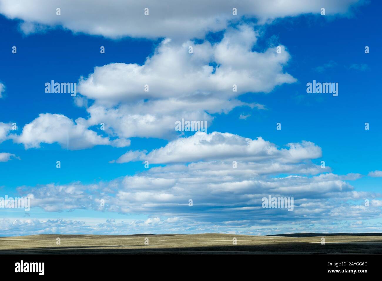 Flauschige Wolken über der pampa in Patagonien bei El Calafate, Argentinien. Stockfoto