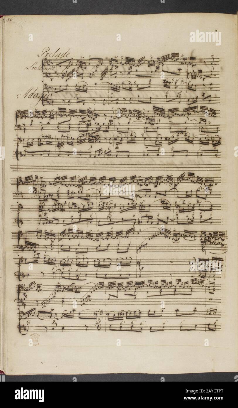 Francesco Saverio Geminiani - Pièces de clavecin. (BL Fügen Sie MS 16155 f. hinzu. 90 V). Stockfoto