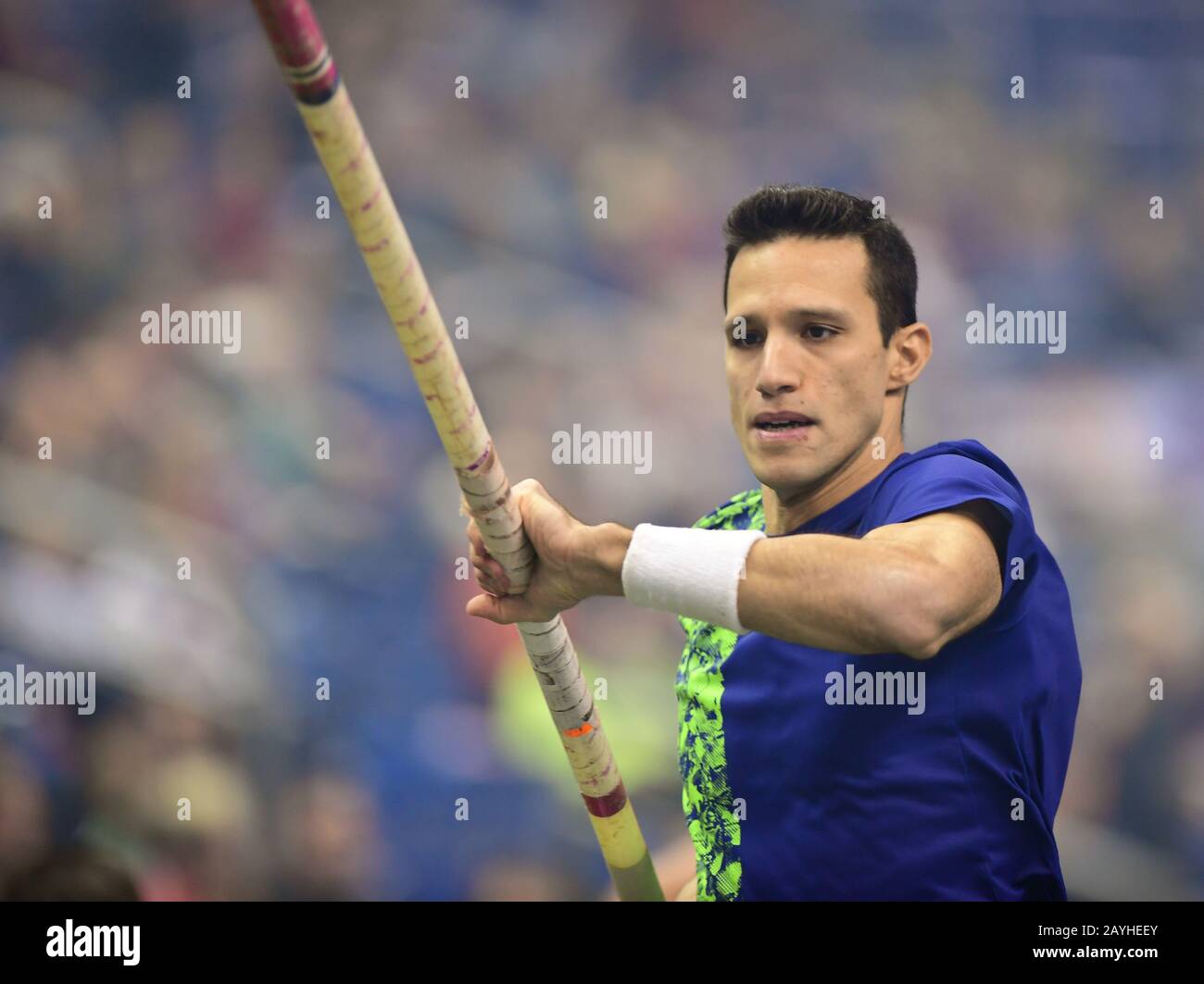 Berlin, Deutschland. Februar 2020. Leichtathletik: ISTAF Indoor Männer Stabhochsprung in der Mercedes-Benz Arena. Konstantinos Filippidis aus Griechenland. Credit: Soeren Stache / dpa-Zentralbild / dpa / Alamy Live News Stockfoto