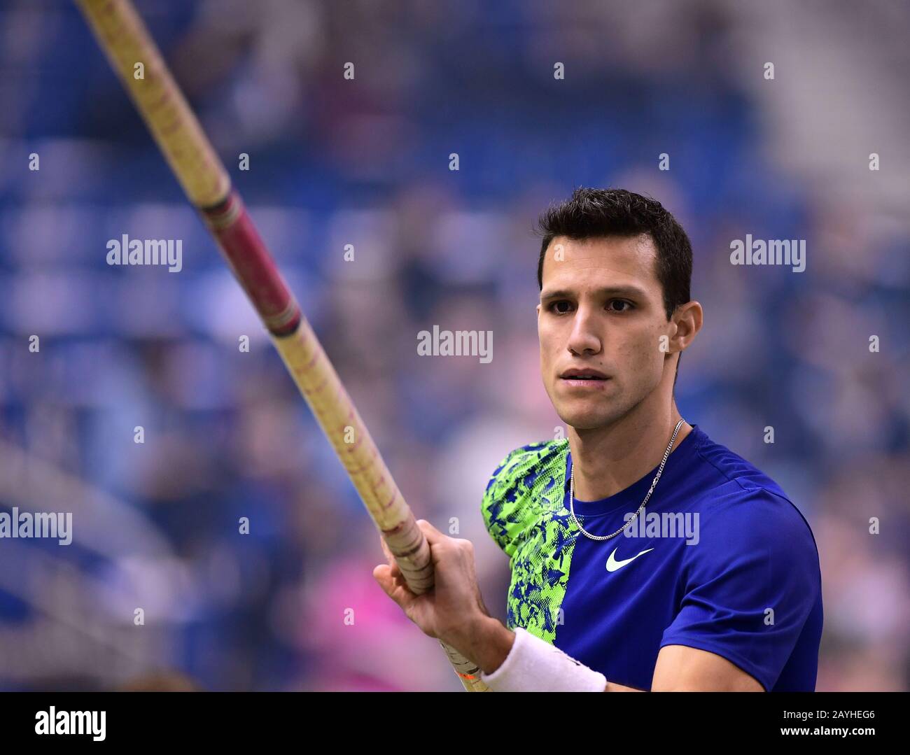 Berlin, Deutschland. Februar 2020. Leichtathletik: ISTAF Indoor Männer Stabhochsprung in der Mercedes-Benz Arena. Konstantinos Filippidis aus Griechenland. Credit: Soeren Stache / dpa-Zentralbild / dpa / Alamy Live News Stockfoto