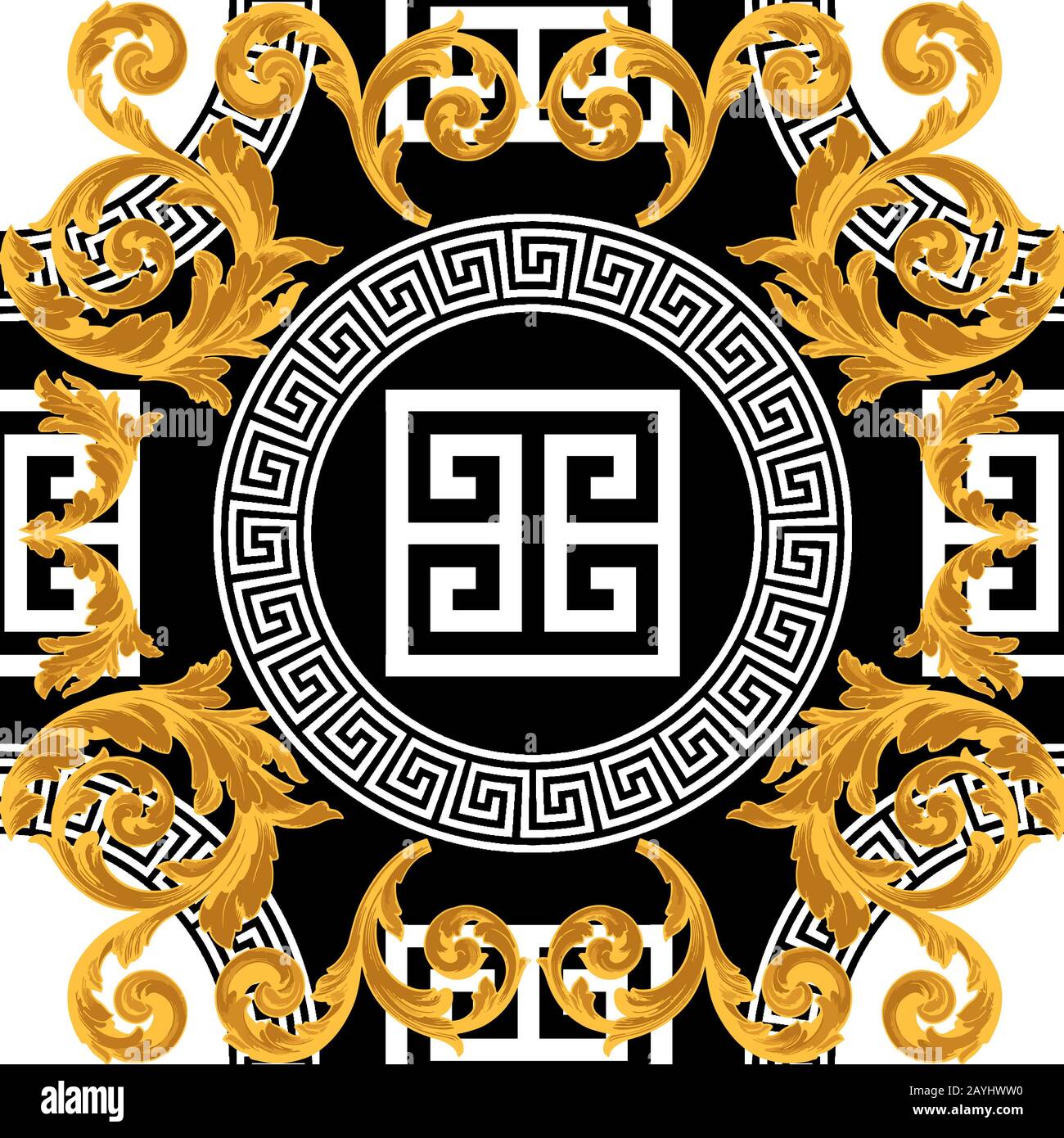 Goldbarock mit griechischem nahtlosem Muster Stockfoto