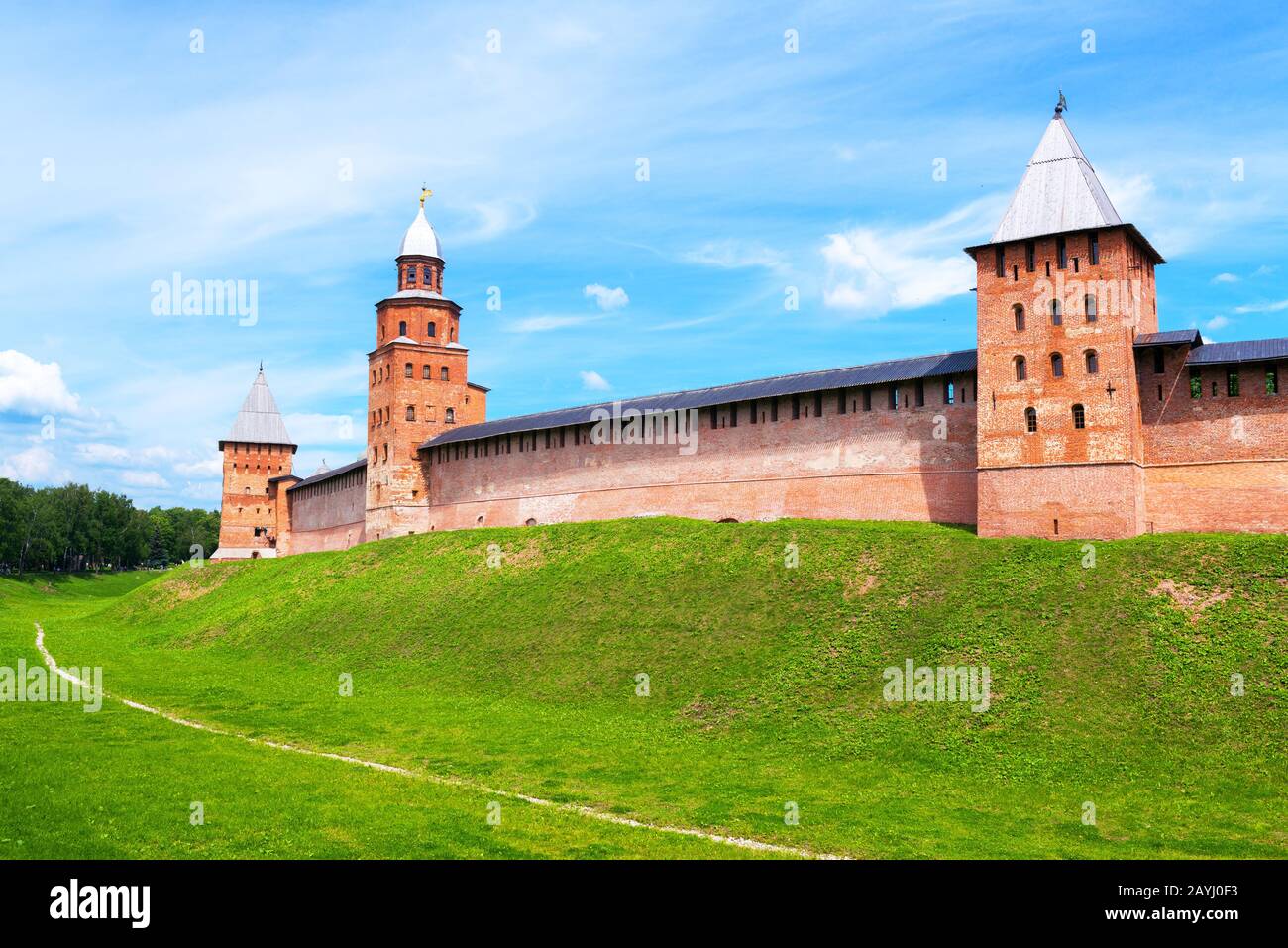 Die Kremlmauern in Nowgorod dem Großen (Velikj Nowgorod), Russland Stockfoto