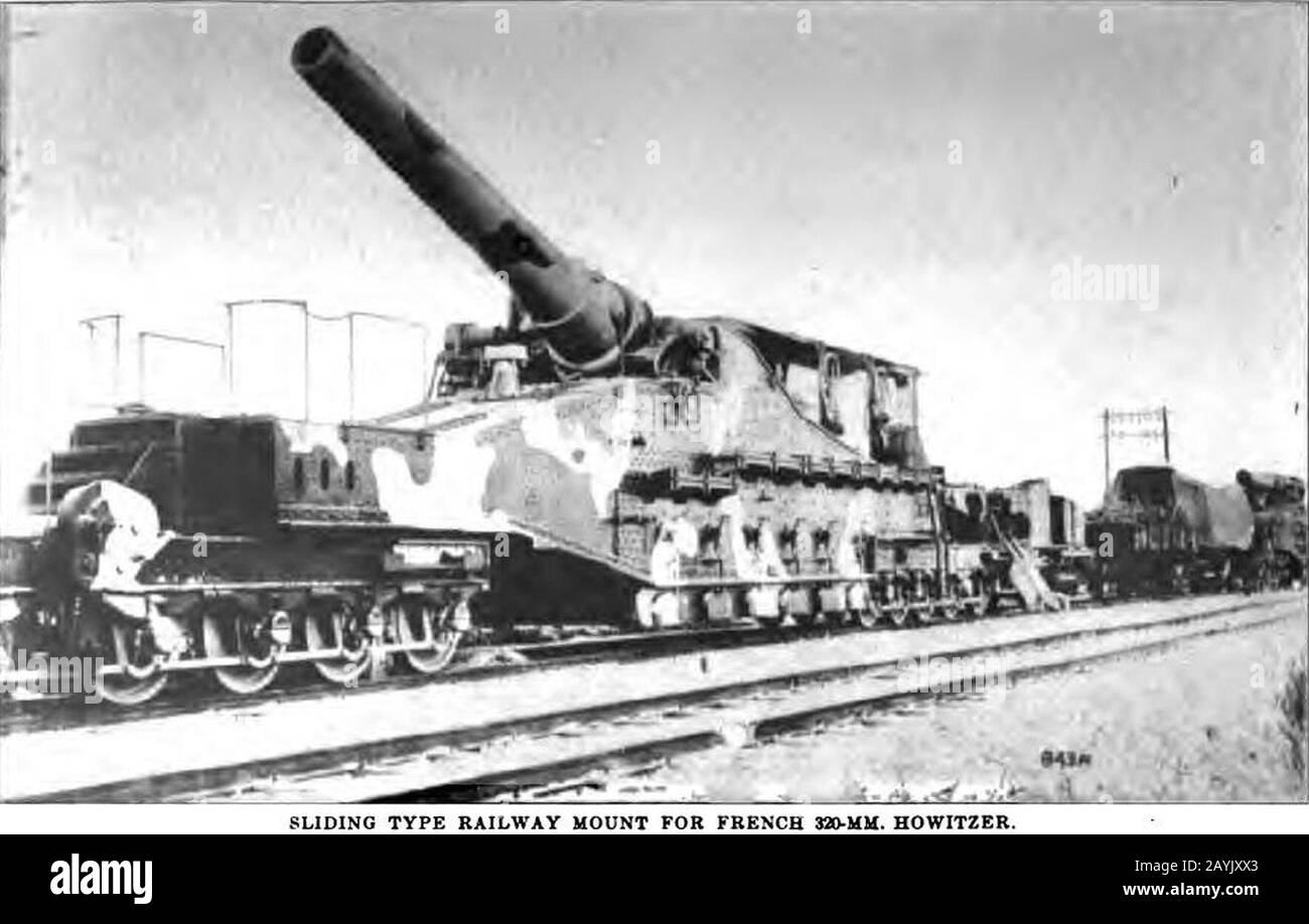 Französischer 320-mm-Eisenbahn-Haubitzer. Stockfoto