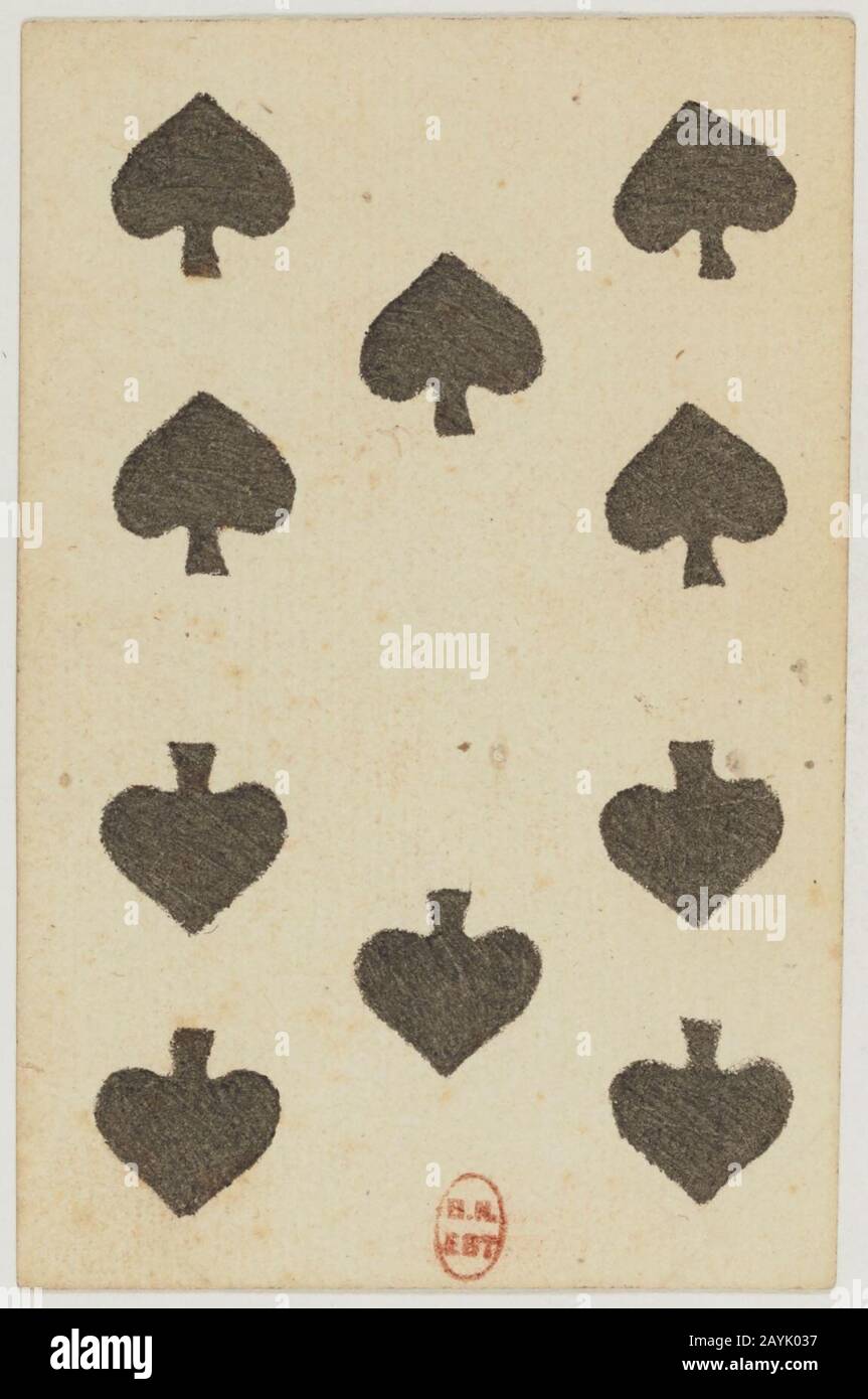 Französisches Kartendeck mit Portrait - 100-10 von Spades. Stockfoto