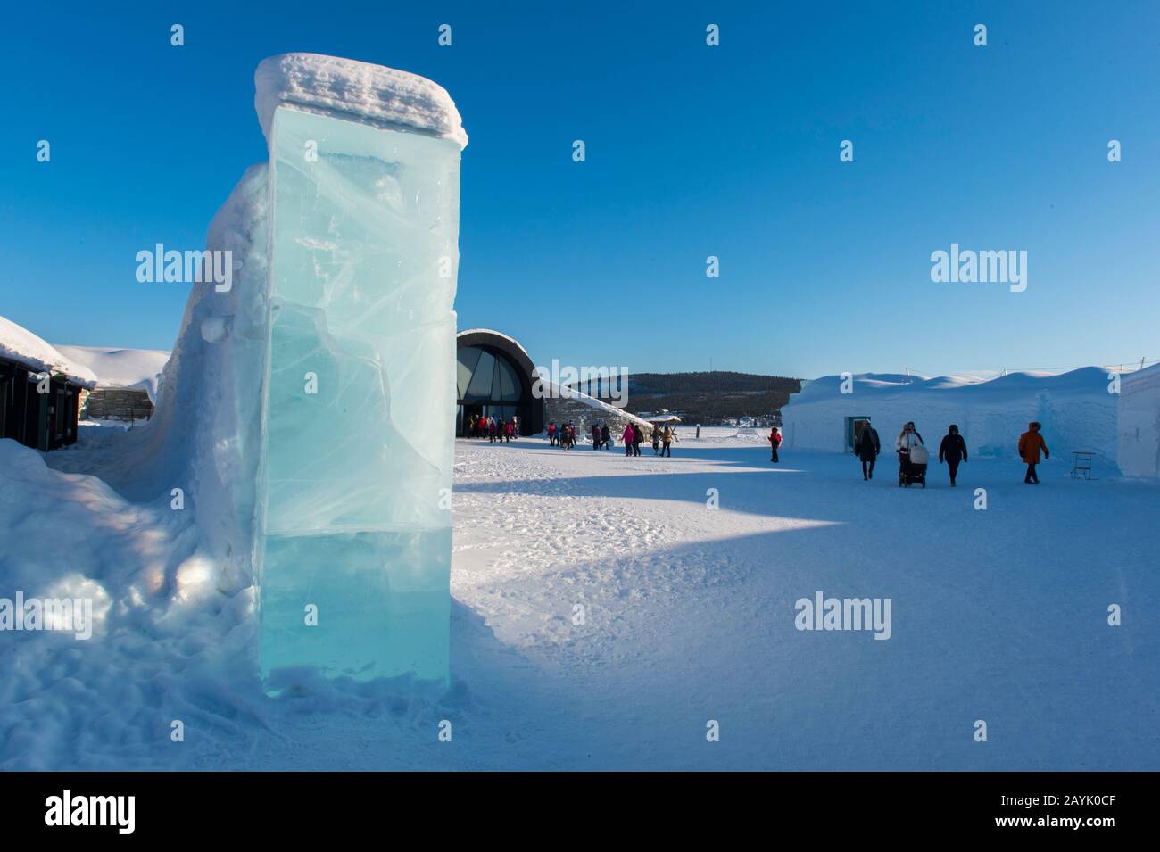 Das Icehotel in Jukkasjarvi bei Kiruna im schwedischen Lappland, Nordschweden. Stockfoto