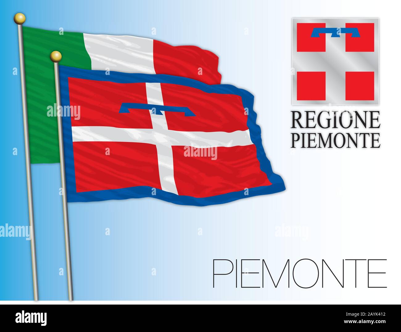 Piemonte offizielle Regionalflaggen und -Wappen, Italien, Vektorillustration Stock Vektor