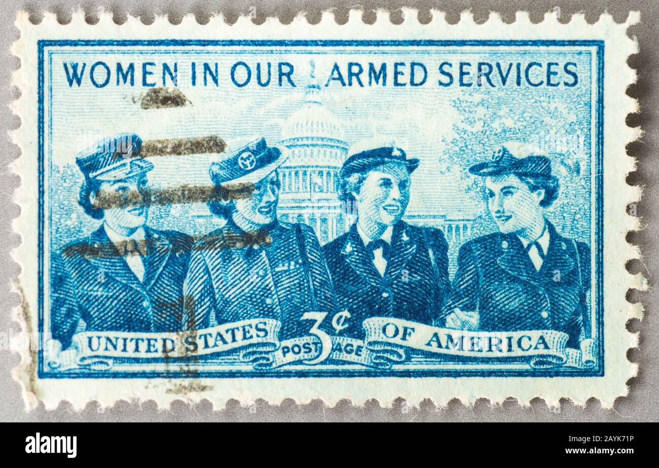 Eine US-Briefmarke aus dem Jahr 1952 im Gedenken an Die Frauenbewaffnet. Stockfoto