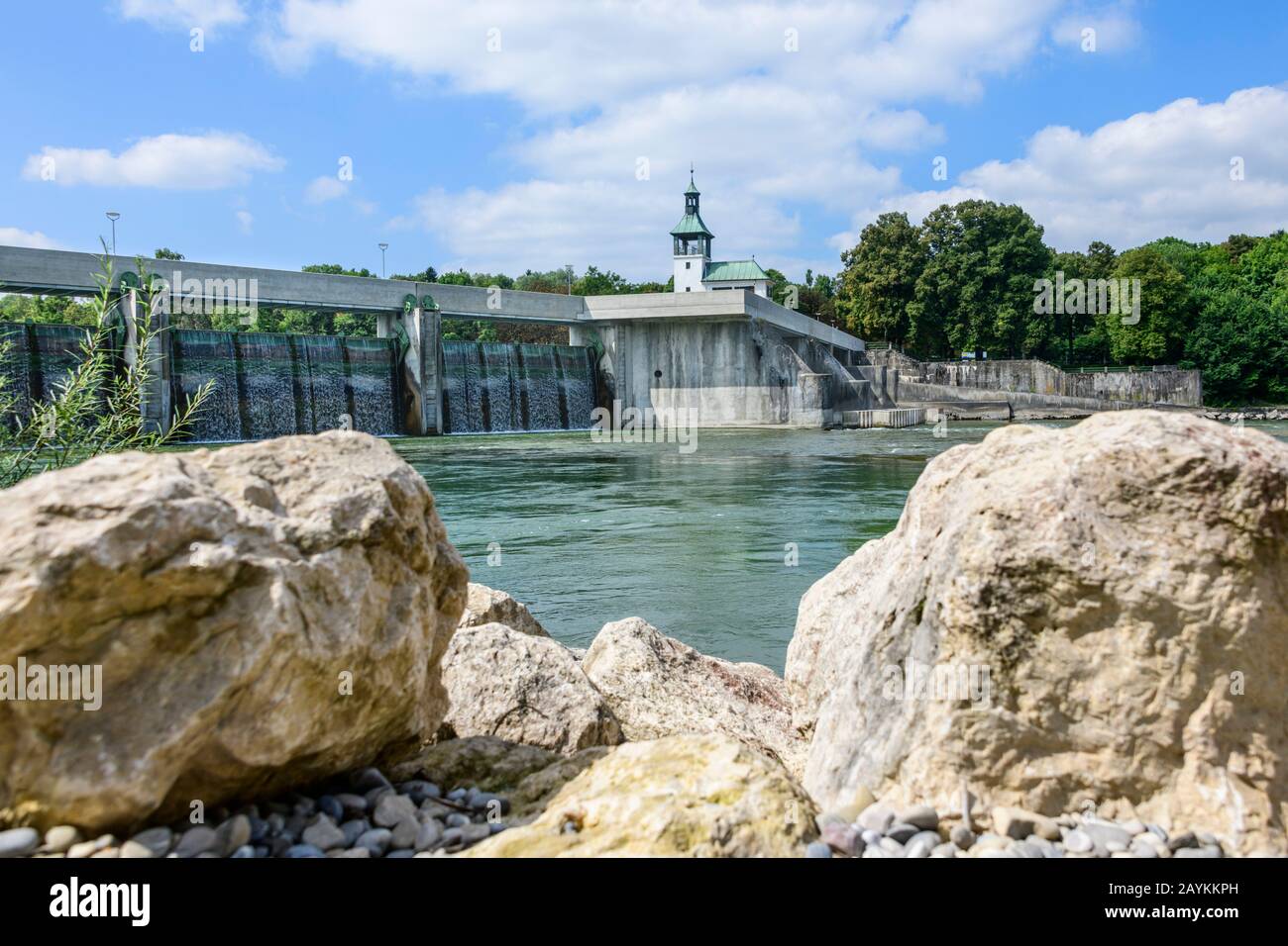 Anlagen rund um den historischen Hochablass, Teil des Augsburger Wassersystems Stockfoto