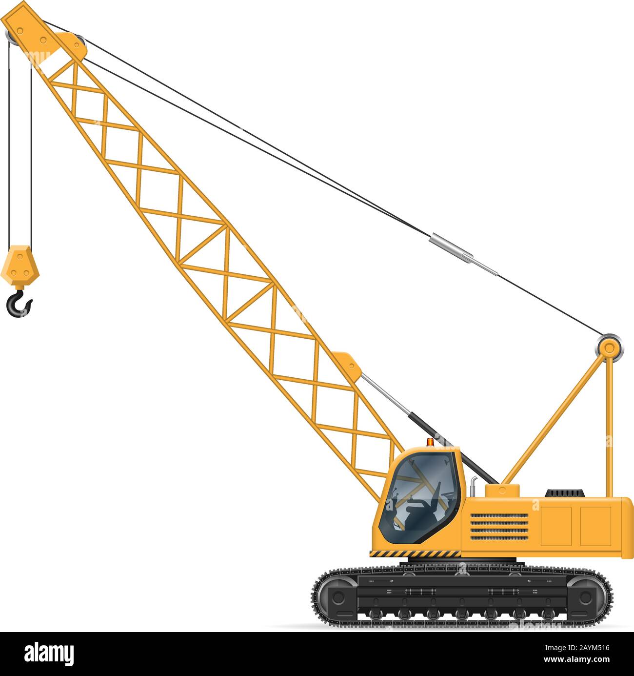 Kranansicht von Seite isoliert auf weißem Hintergrund. Vektor-Mockup für Baufahrzeug, einfache Bearbeitung und Neufärben. Stock Vektor