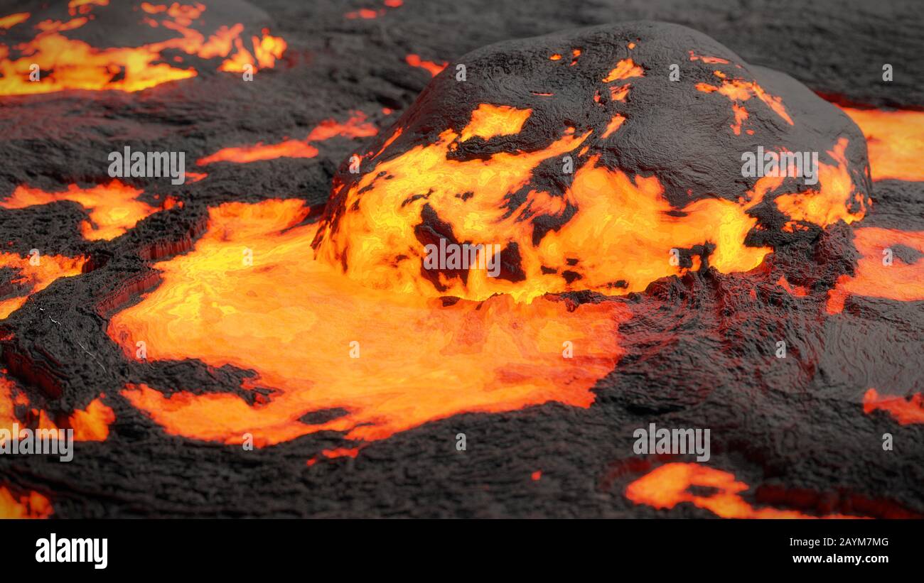 Lavafeld, Magmenflusslandschaft, geschmolzenes Gestein schließen sich an Stockfoto