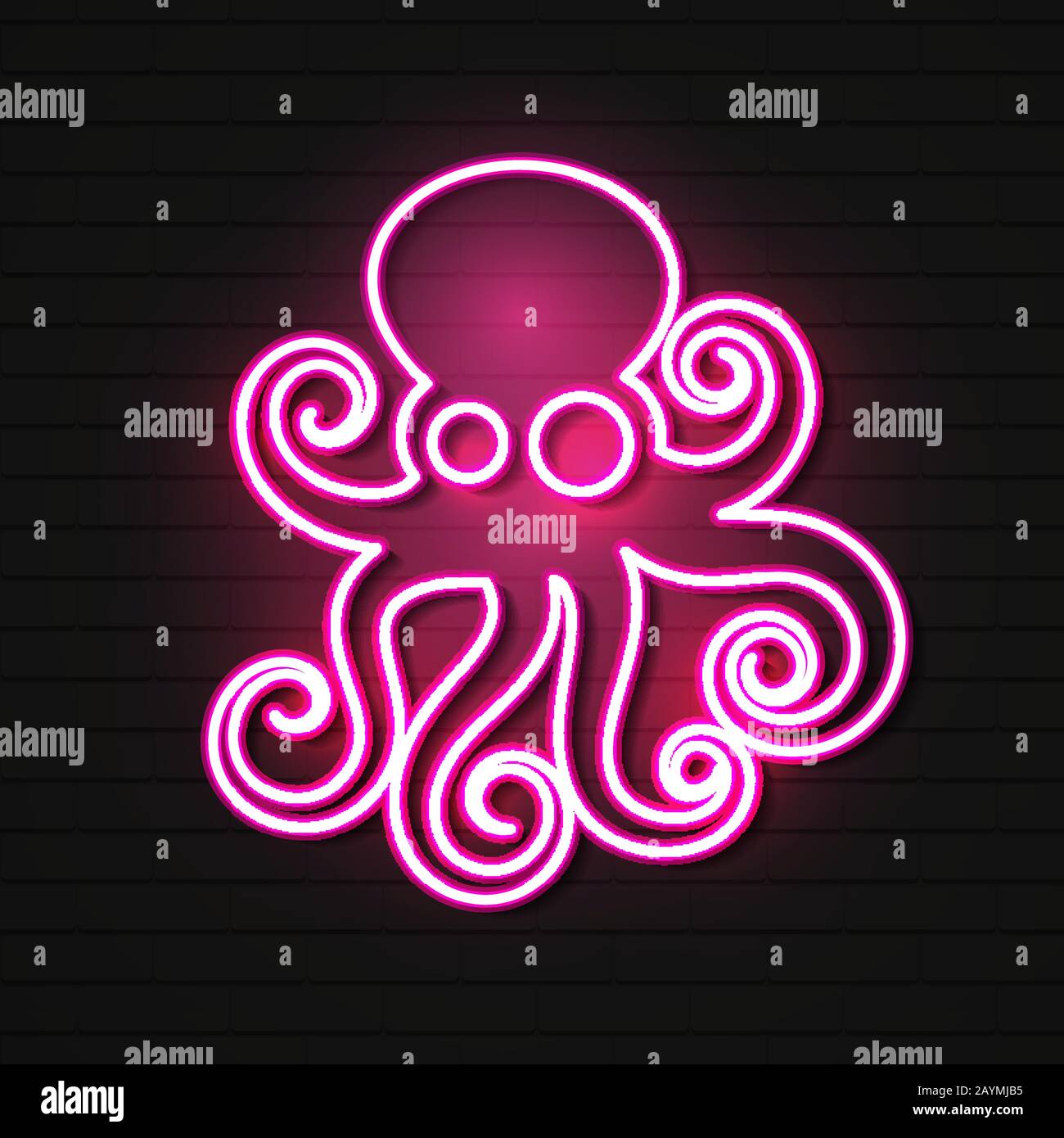 Neon Octopus Auf EINER Grafik mit einem Ziegelhintergrund Stock Vektor