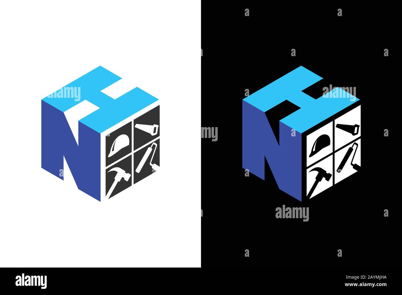 Kubischer Font N H mit Logo für die Hausrenovierung Stock Vektor