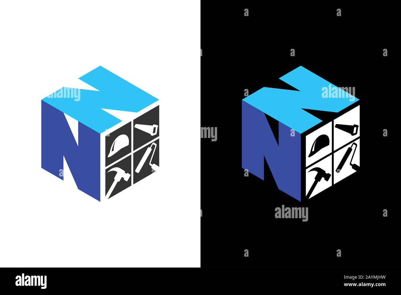 Kubischer Font N N mit Logo für die Hausrenovierung Stock Vektor
