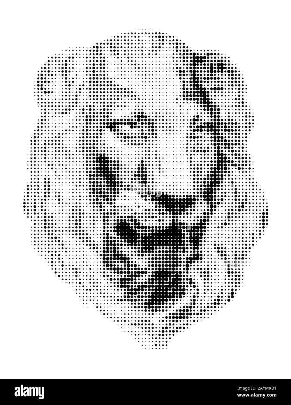 Gesicht des Löwen . Vektor schwarze Punkte auf weißem Hintergrund. Digitaler Pointilismus Stock Vektor
