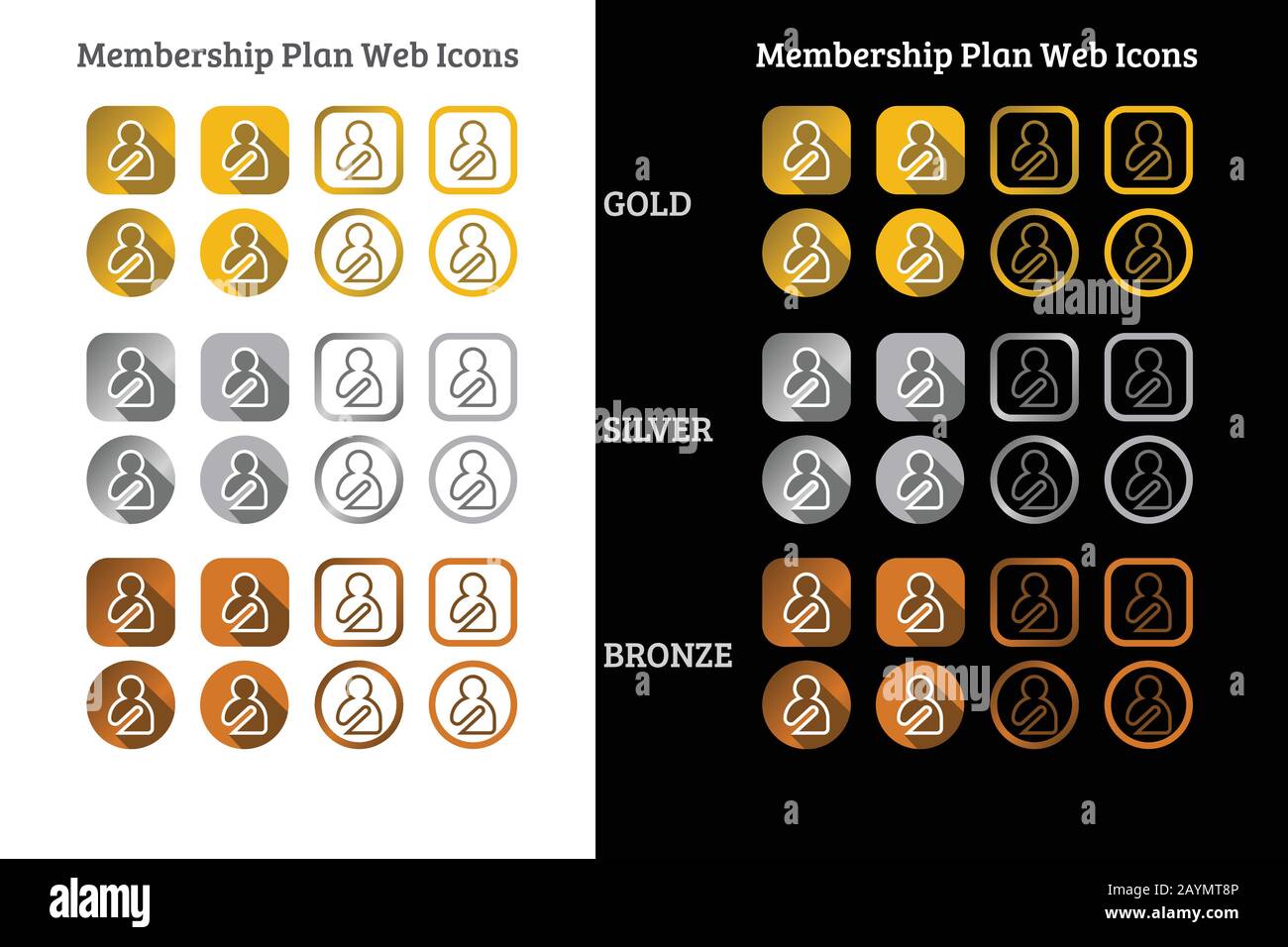 Webicon-Design für Mitgliedschaftspläne in Gold-, Silber- und Bronze-Farbe Stock Vektor