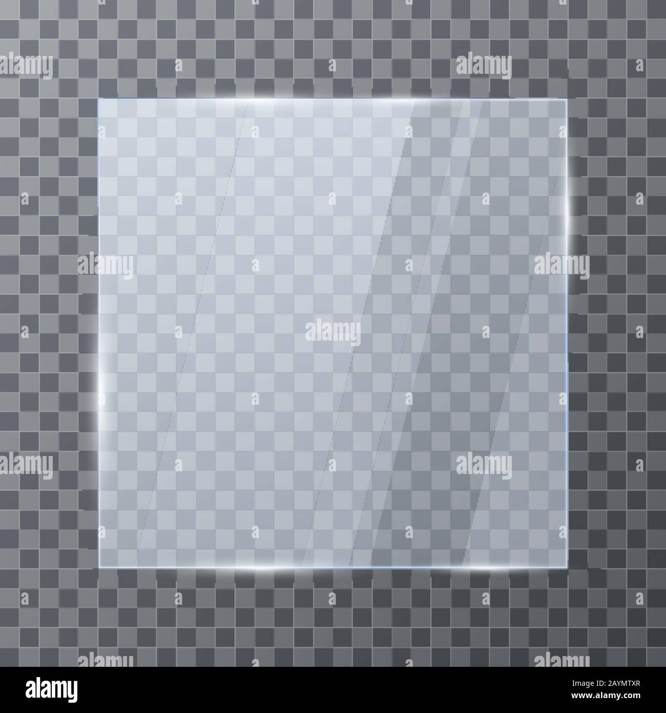 Leeres Glasbanner. Glänzende Rahmenvorlage mit Reflektion. Vektordarstellung isoliert auf transparentem Hintergrund Stock Vektor