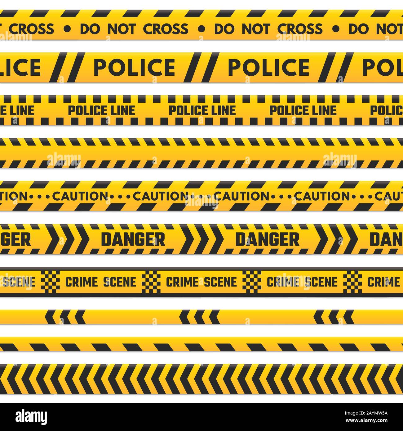 Die schwarze und gelbe Linie der Polizei kreuzen sich nicht. Durch Gefahrenband isolierte Barrikadengrenze. Vektor der Barrierestreifen des Tatorts eingestellt Stock Vektor
