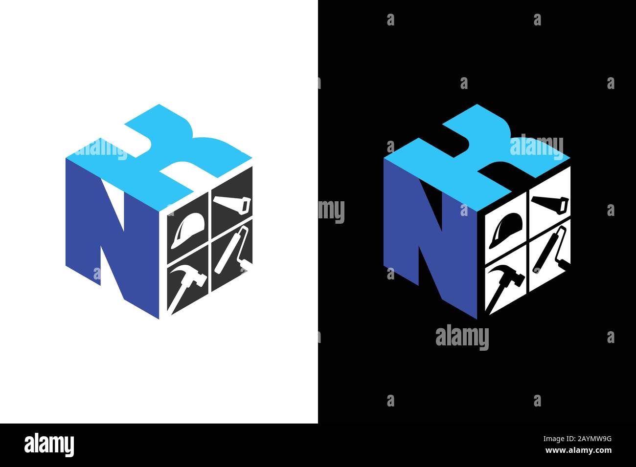 Kubischer Font N K mit Logo für die Hausrenovierung Stock Vektor