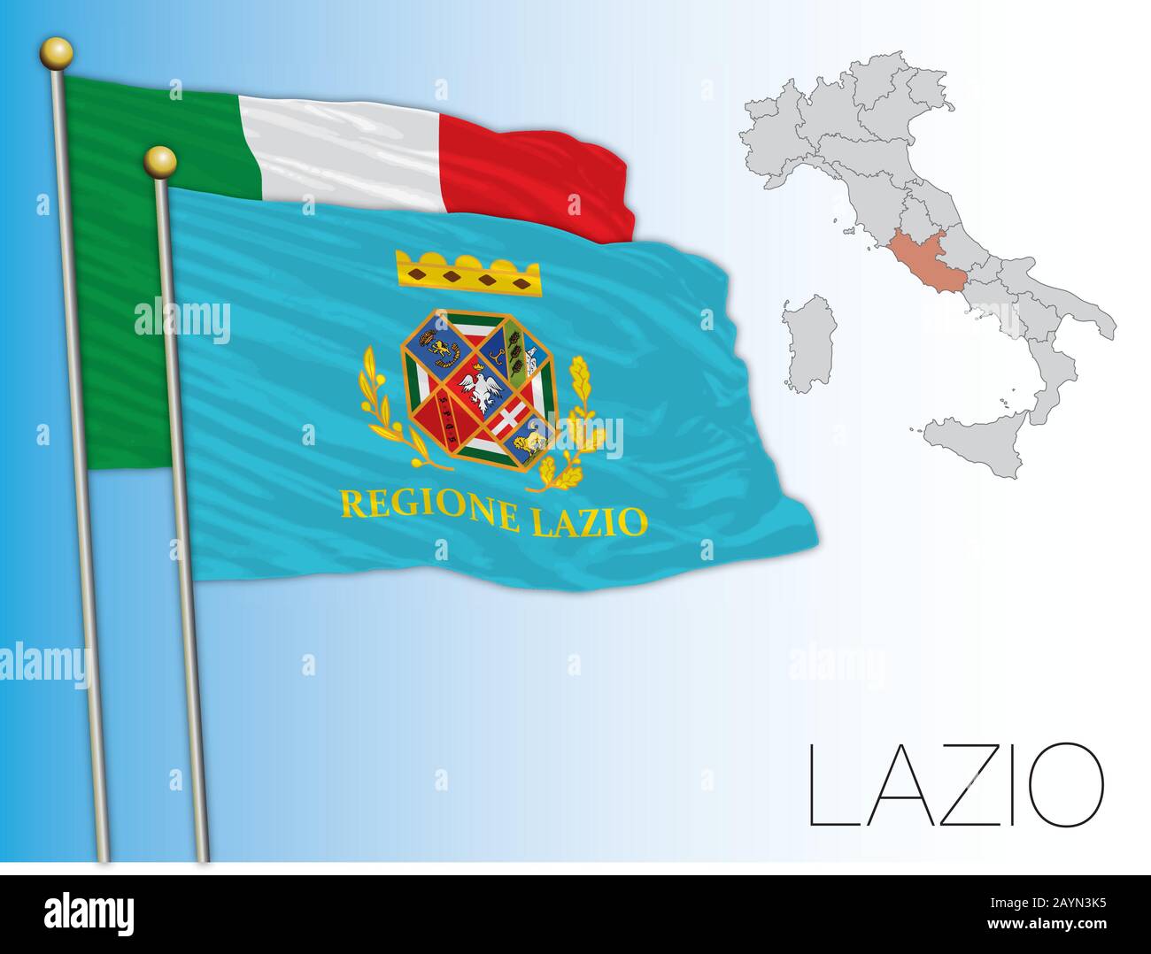 Lazio offizielle regionale Flagge und Karte, Italien, Vektorgrafiken Stock Vektor