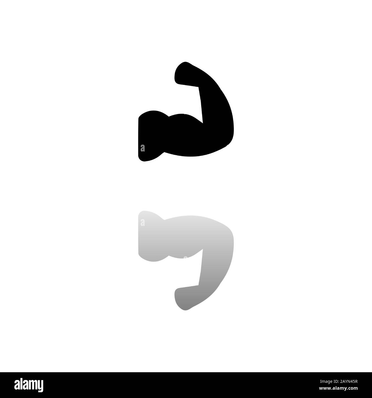 Starker Arm. Schwarzes Symbol auf weißem Hintergrund. Einfache Abbildung. Symbol "Flacher Vektor". Spiegelreflexionsschatten. Kann in Logo, Web, Handy und UI verwendet werden Stock Vektor