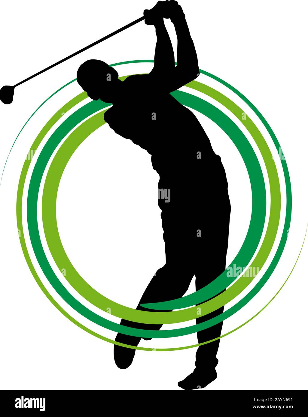 Turnierhintergrund für den Golfclub Wettbewerb. Vektor-Zeichen mit Mann, der auf Grün spielt Stock Vektor