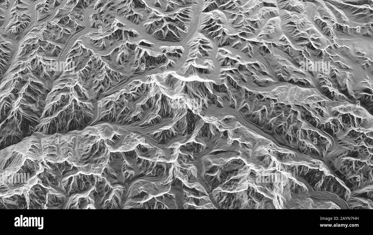 Mikroskop wie holografische Sicht auf everest und andere Berge. 3D-Abbildung Stockfoto