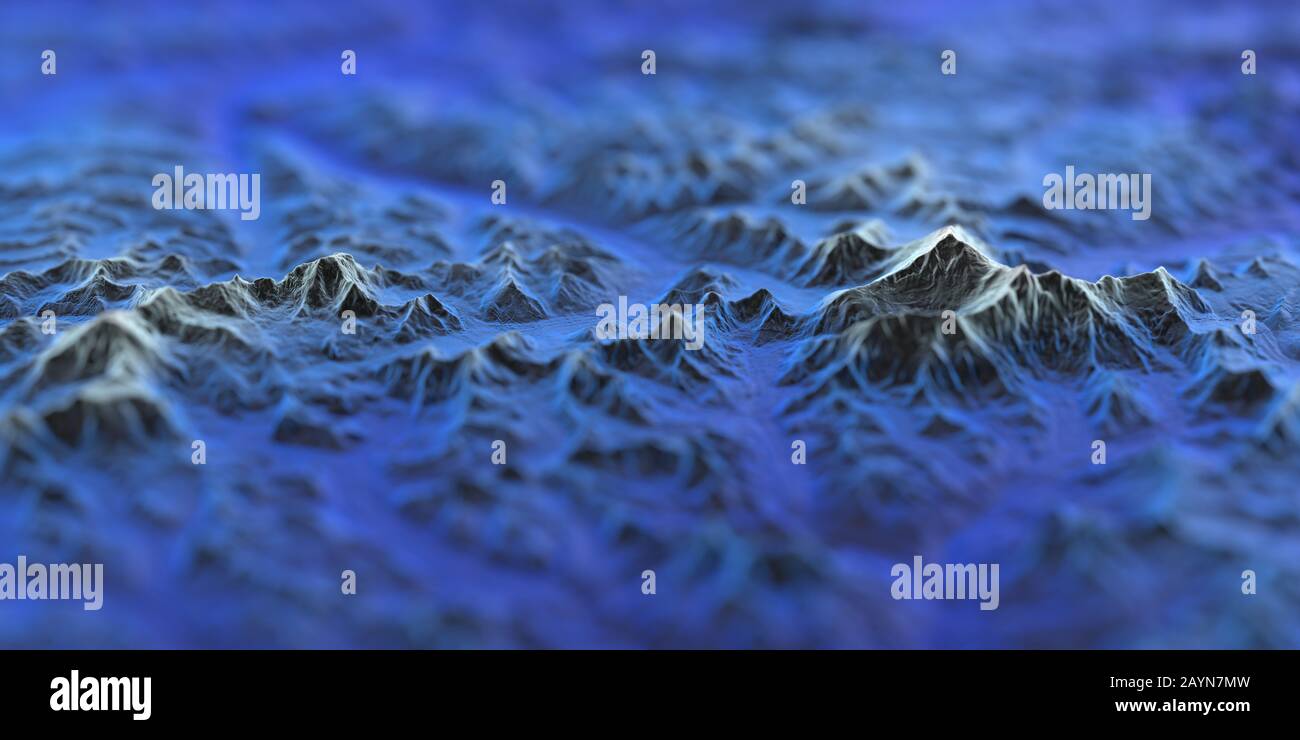 Mikroskop wie holografische Sicht auf everest und andere Berge. 3D-Abbildung Stockfoto