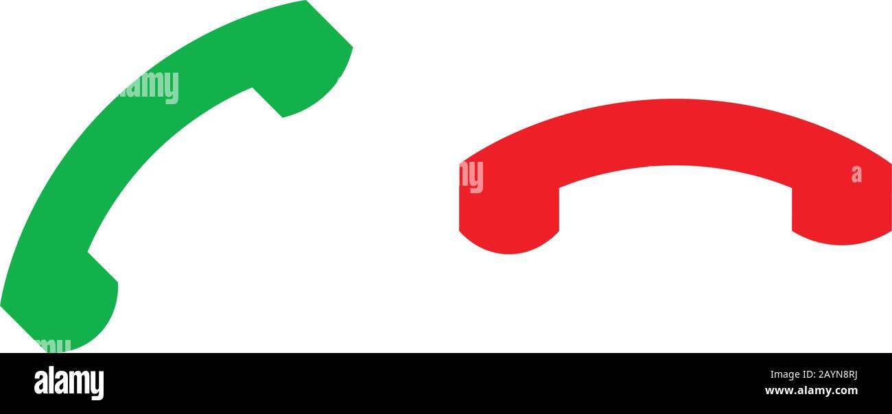 Symbole für Telefonanrufe. Anruf annehmen und Anruftaste ablehnen. Grüne und rote Tasten mit Silhouetten des Mobilteils. Vektorsymbole werden isoliert auf weißem Hintergrund angezeigt Stock Vektor