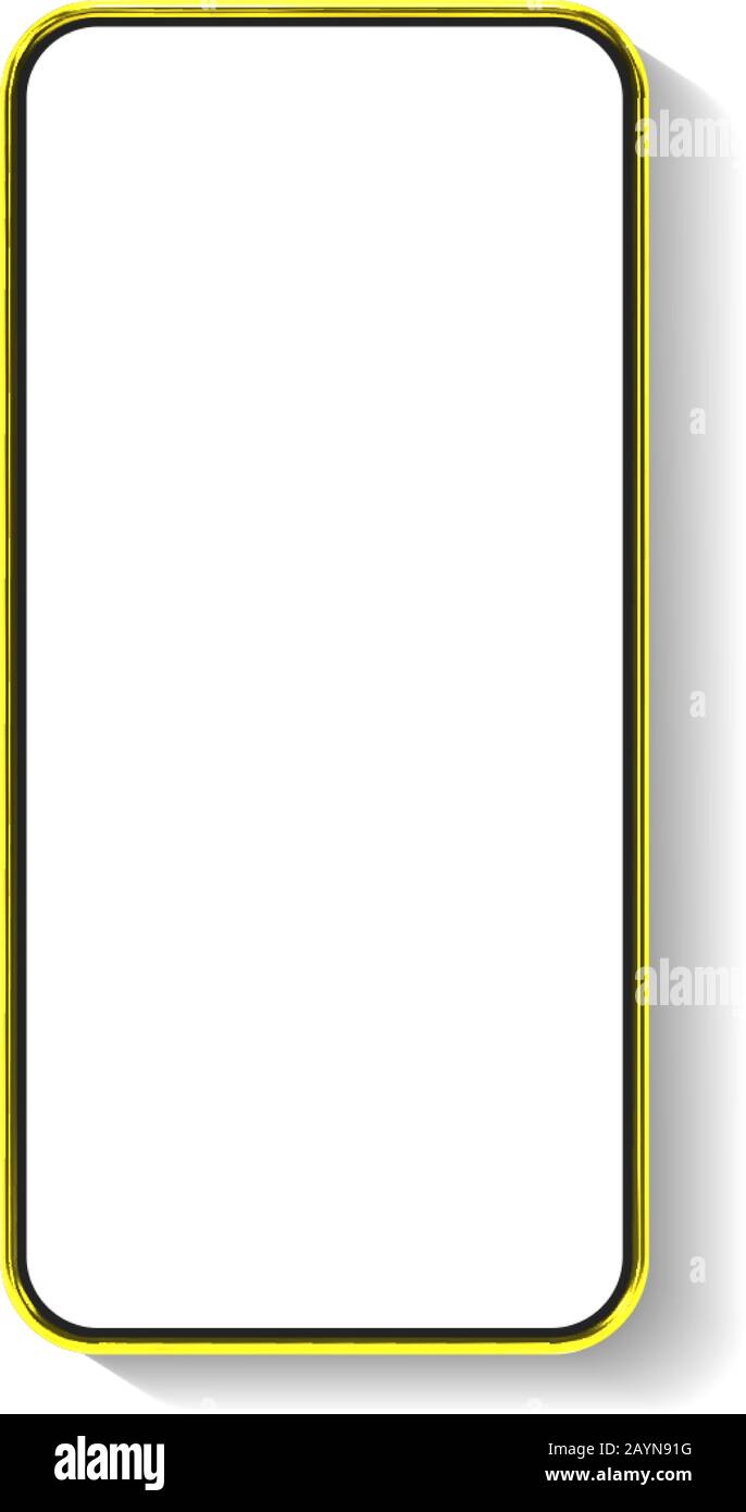3D realistische Gold-Smartphone-Mockup. Vorlage für Infografiken und UI-Design. Telefonrahmen mit leeren, isolierten Vorlagen. Vektorgrafiken Stock Vektor