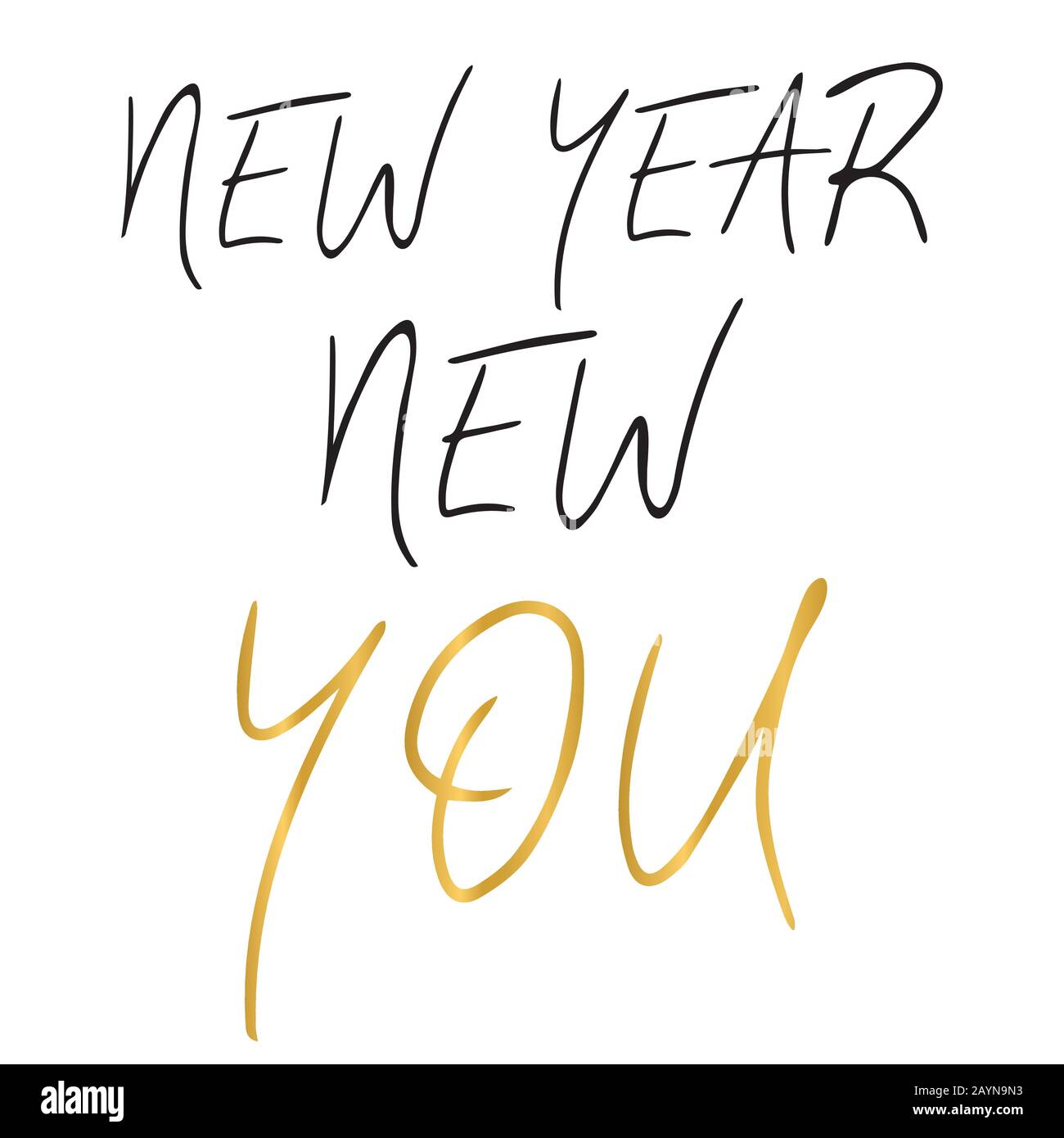 Neues Jahr Neues einfaches handgeschriebenes Zitat. Motivierender und inspirierender Slogan. Kreative Typografie für Ihr Design. Schwarz, Gold und Weiß. Stock Vektor