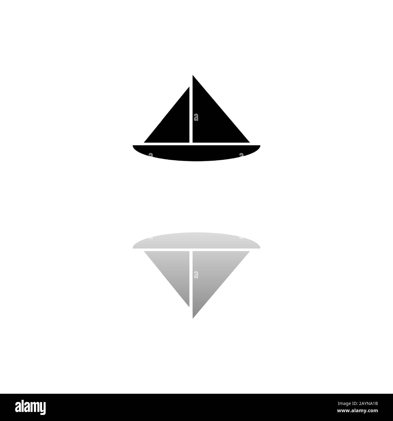 Segelboot. Schwarzes Symbol auf weißem Hintergrund. Einfache Abbildung. Symbol "Flacher Vektor". Spiegelreflexionsschatten. Kann in Logo, Web, Handy und verwendet werden Stock Vektor