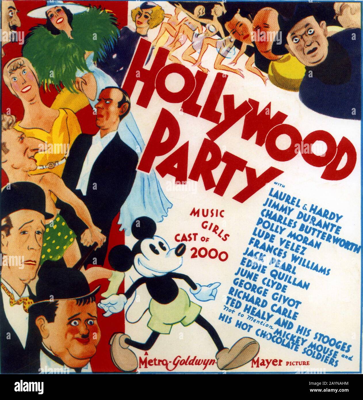 Stan LAUREL und OLIVER HARDY MICKEY MAUS JIMMY DURANTE und LUPE VELEZ in DER HOLLYWOOD-PARTEI 1934 Regisseure Richard Boleslawski Allan Dwan Edmund Goulding Russell Mack Charles Reisner Roy Rowland George Stevens und Sam Wood Walt Disney Productions / Metro Goldwyn Mayer Stockfoto