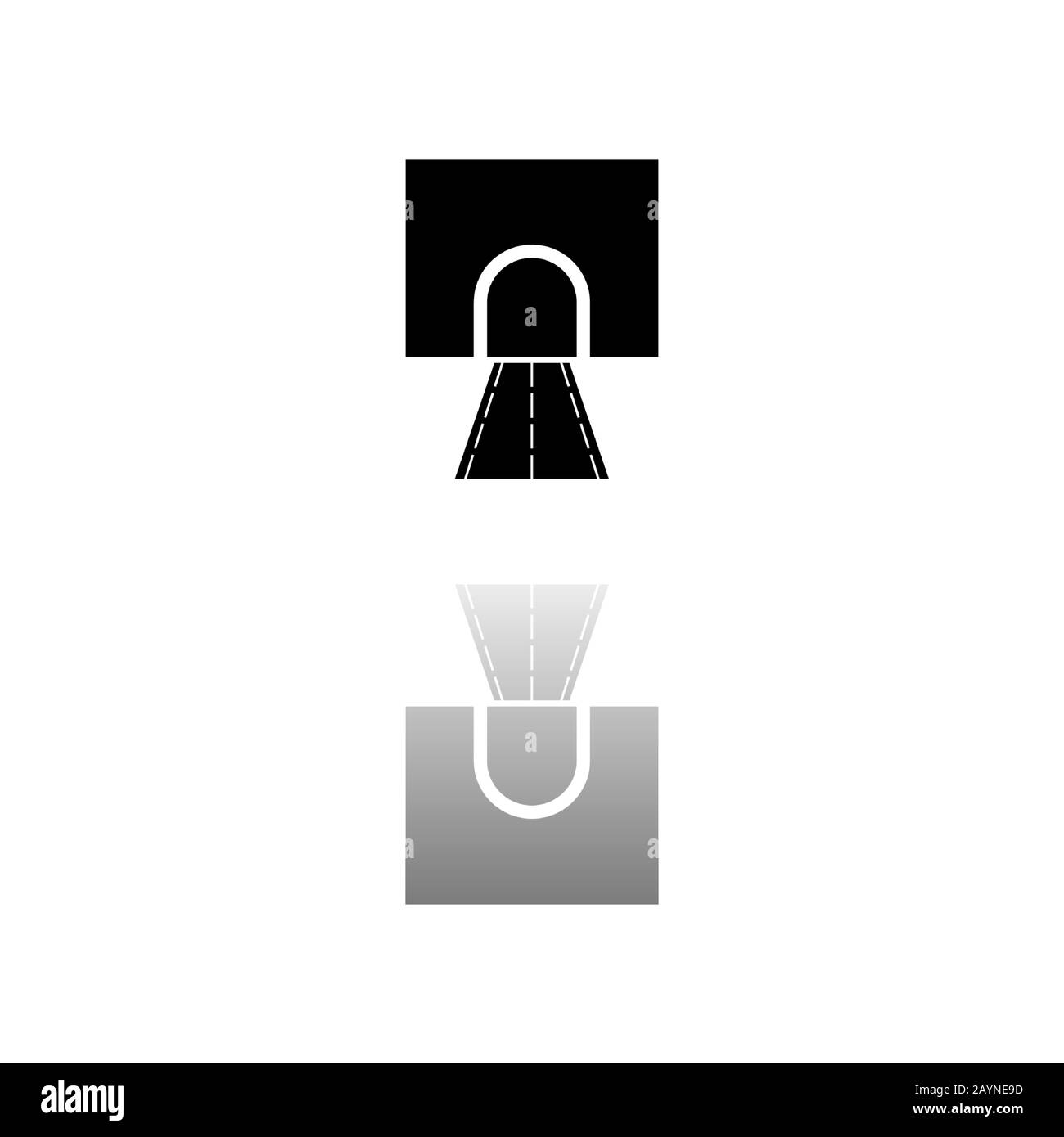 Straßentunnel. Schwarzes Symbol auf weißem Hintergrund. Einfache Abbildung. Symbol "Flacher Vektor". Spiegelreflexionsschatten. Kann in Logo, Web, Handy und U verwendet werden Stock Vektor