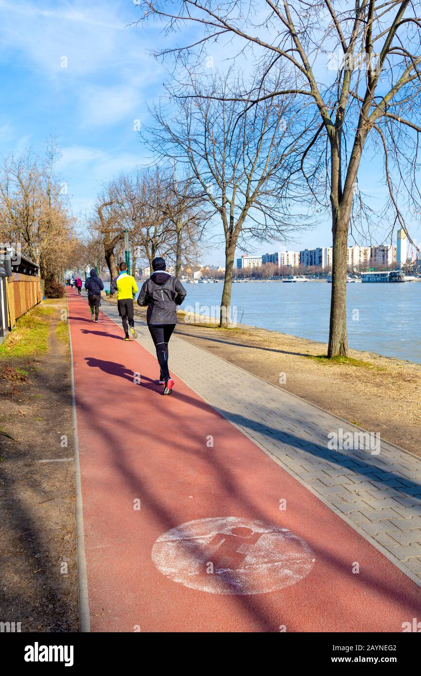 Spezielle Laufstrecke für Läufer nur auf Margareten-Insel, Budapest, Ungarn Stockfoto