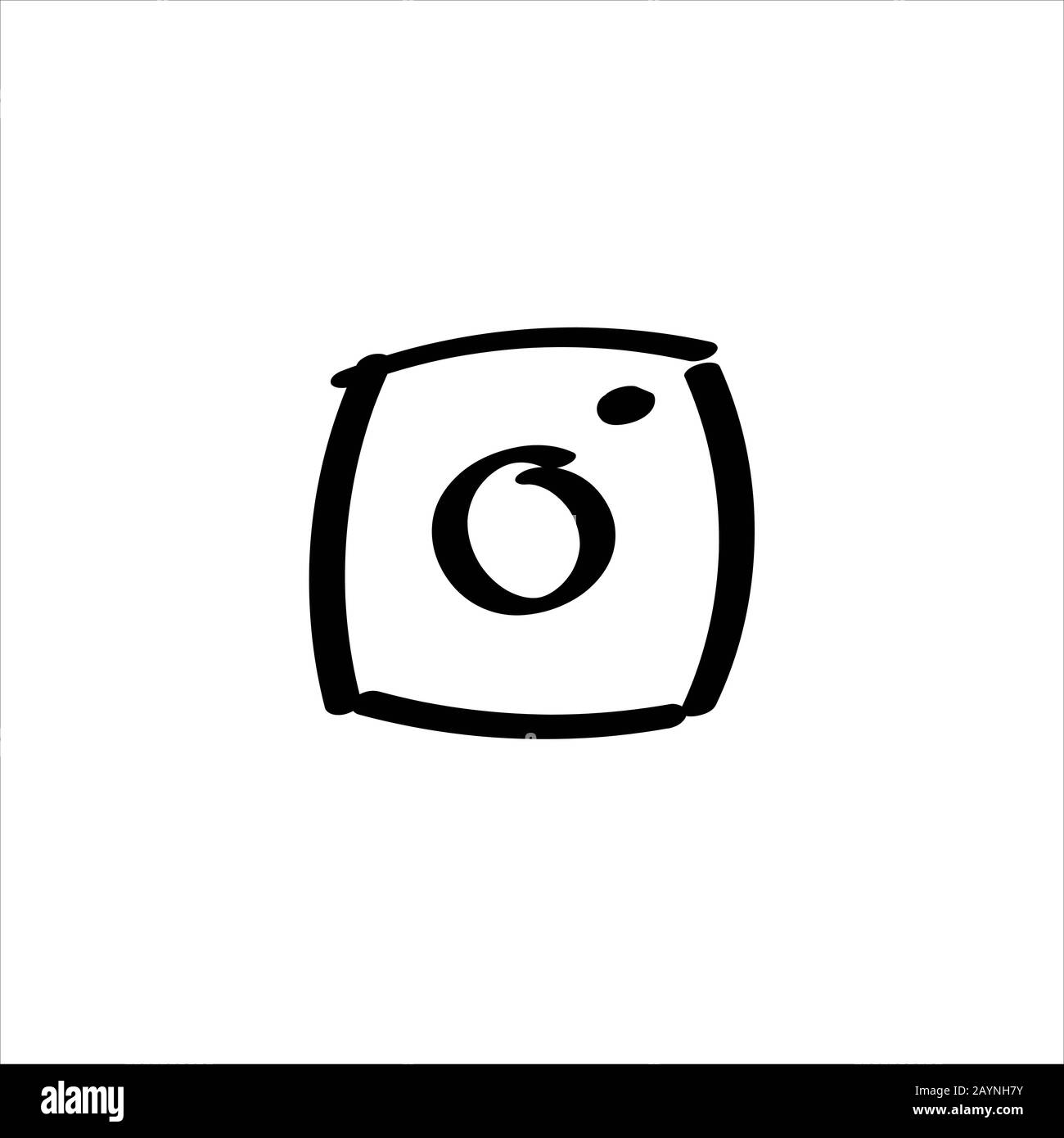 Symbol mit Kamera für den Bereich "soziale Seiten". Schwarze Handzeichnung Doodle Sketch kann in Grußkarten, Plakaten, Flyern, Bannern, Logos, Webdesign, CV usw. Vector Illustration verwendet werden. EPS10 Stock Vektor