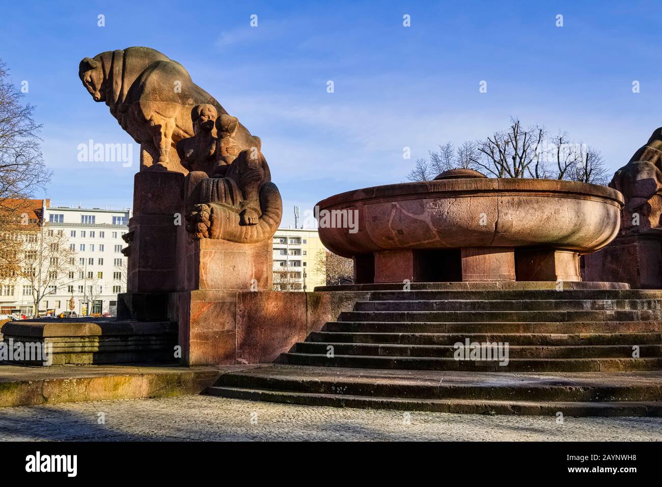Stierbrunnen, Arnswalder Platz, Berlin, Deutschland Stockfoto