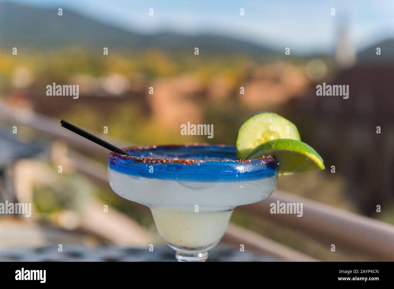 Margarita Cocktail in der Bell Tower Bar auf der La Fonda auf dem Plaza Hotel im Stadtzentrum von Santa Fe, New Mexico, USA. Stockfoto