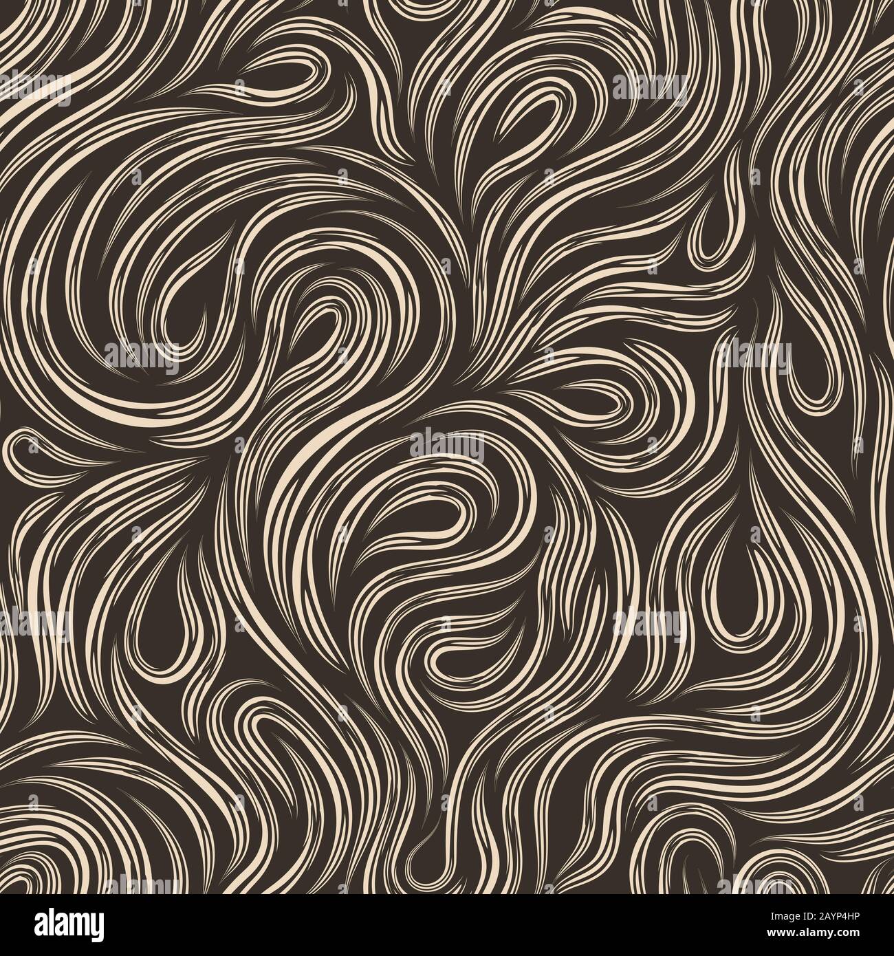 Nahtlose beige Vektortextur zur Dekoration von Stoffen oder Papier aus geschnittenen Linien, die sich in Form von Schlaufen und Spiralen auf dunklem Hintergrund drehen Stock Vektor
